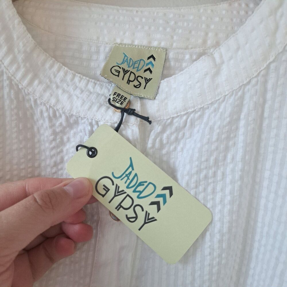 NEW Jaded Gypsy One Size White Long Sleeve Tunic Blouse Shirt Top Boho Oversized - Picture 3 of 13